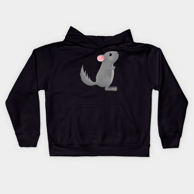 Cute happy grey chinchilla cartoon illustration Kids Hoodie by FrogFactory